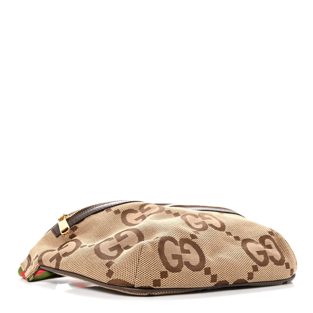 Monogram Jumbo GG Textured Dollar Calfskin Web Belt Bag Camel Ebony New Acero