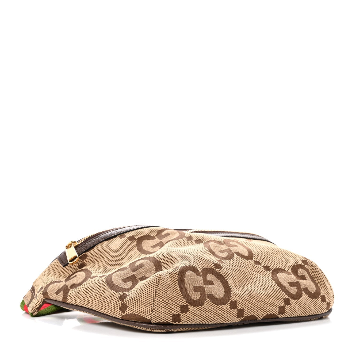 Monogram Jumbo GG Textured Dollar Calfskin Web Belt Bag Camel Ebony New Acero