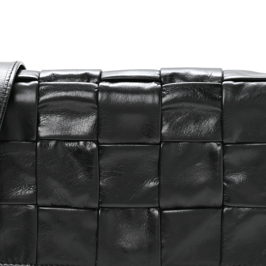 Paper Calfskin Maxi Intreccio Cassette Crossbody Bag Black