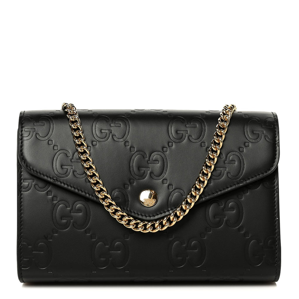Calfskin GG Debossed Chain Wallet Black