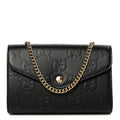 Calfskin GG Debossed Chain Wallet Black