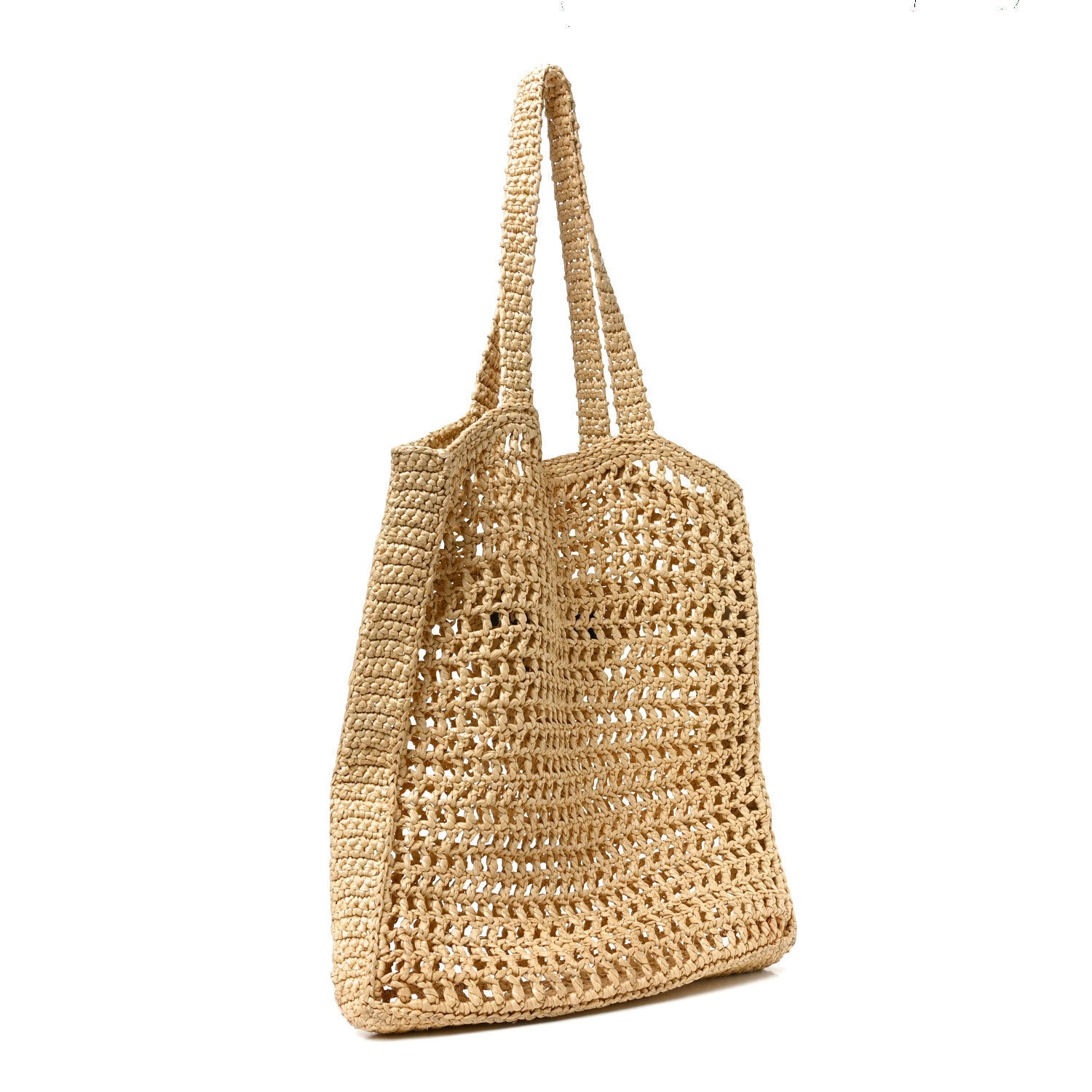 Yarn Raffia Effect Crochet Logo Embroidered Tote Bag Naturale