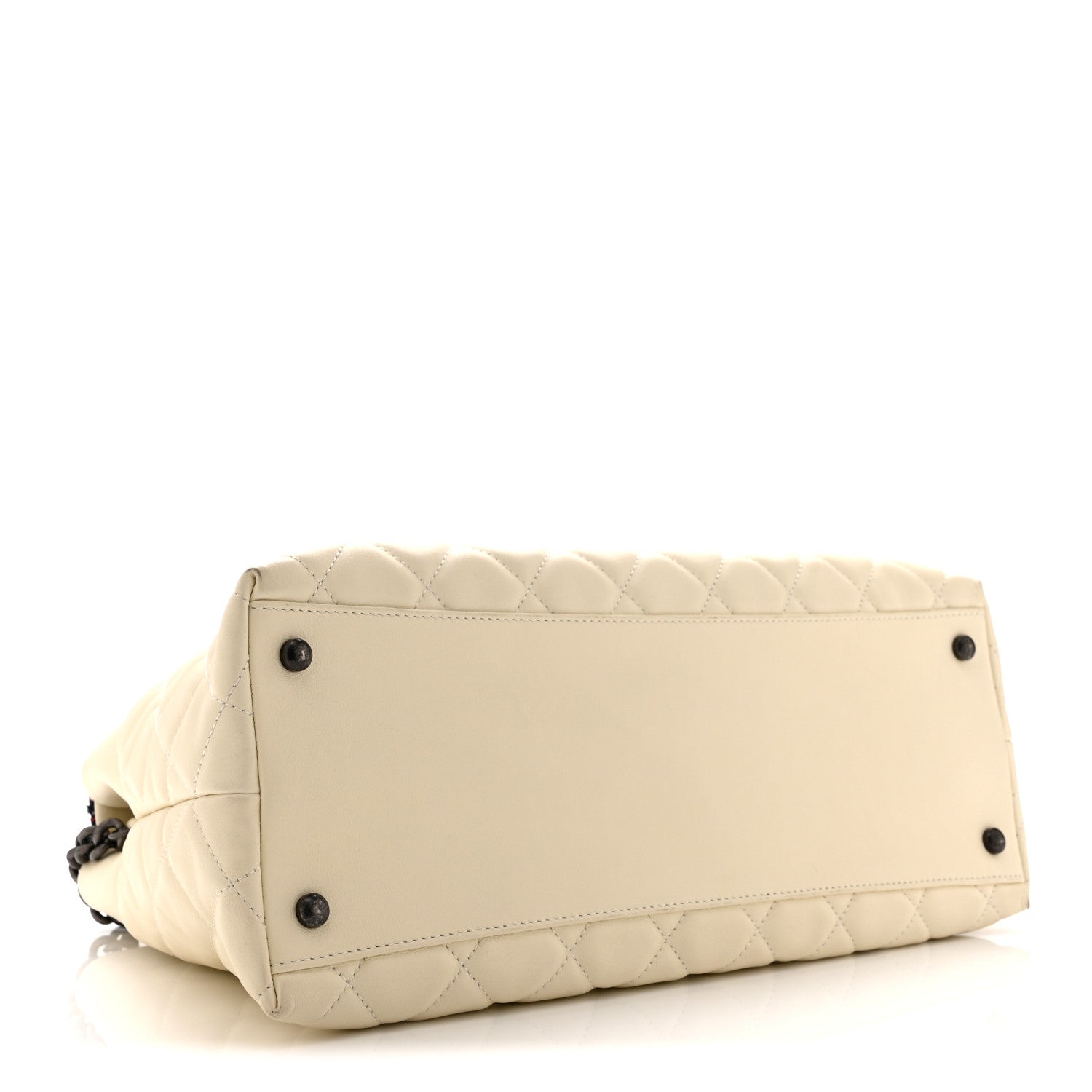 Calfskin Tweed Quilted Large Portobello Tote White Multicolor