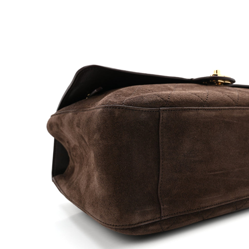 Suede Calfskin Small Souplissimo Maxi Flap Dark Brown