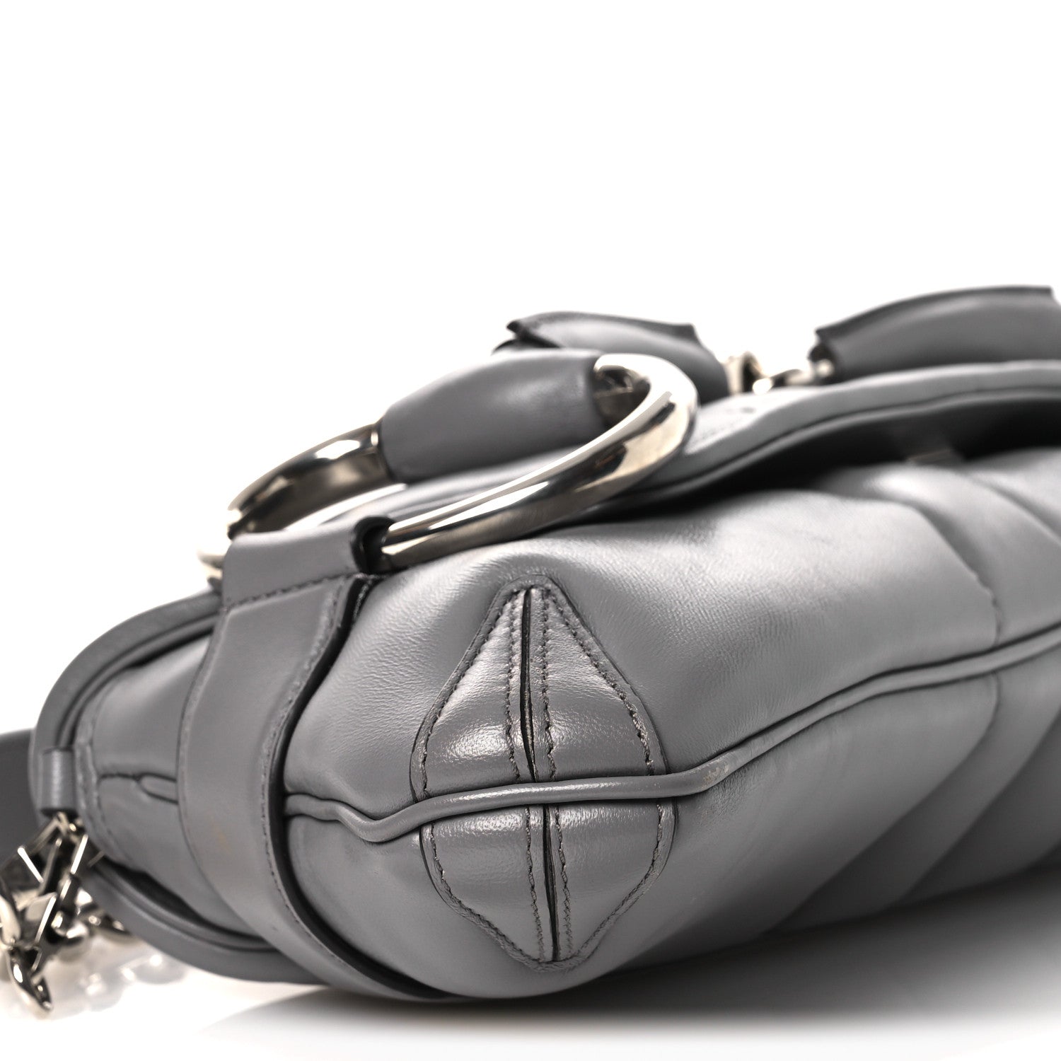 Nappa Vertical Matelasse Medium Maxi Horsebit Chain Shoulder Bag Grey