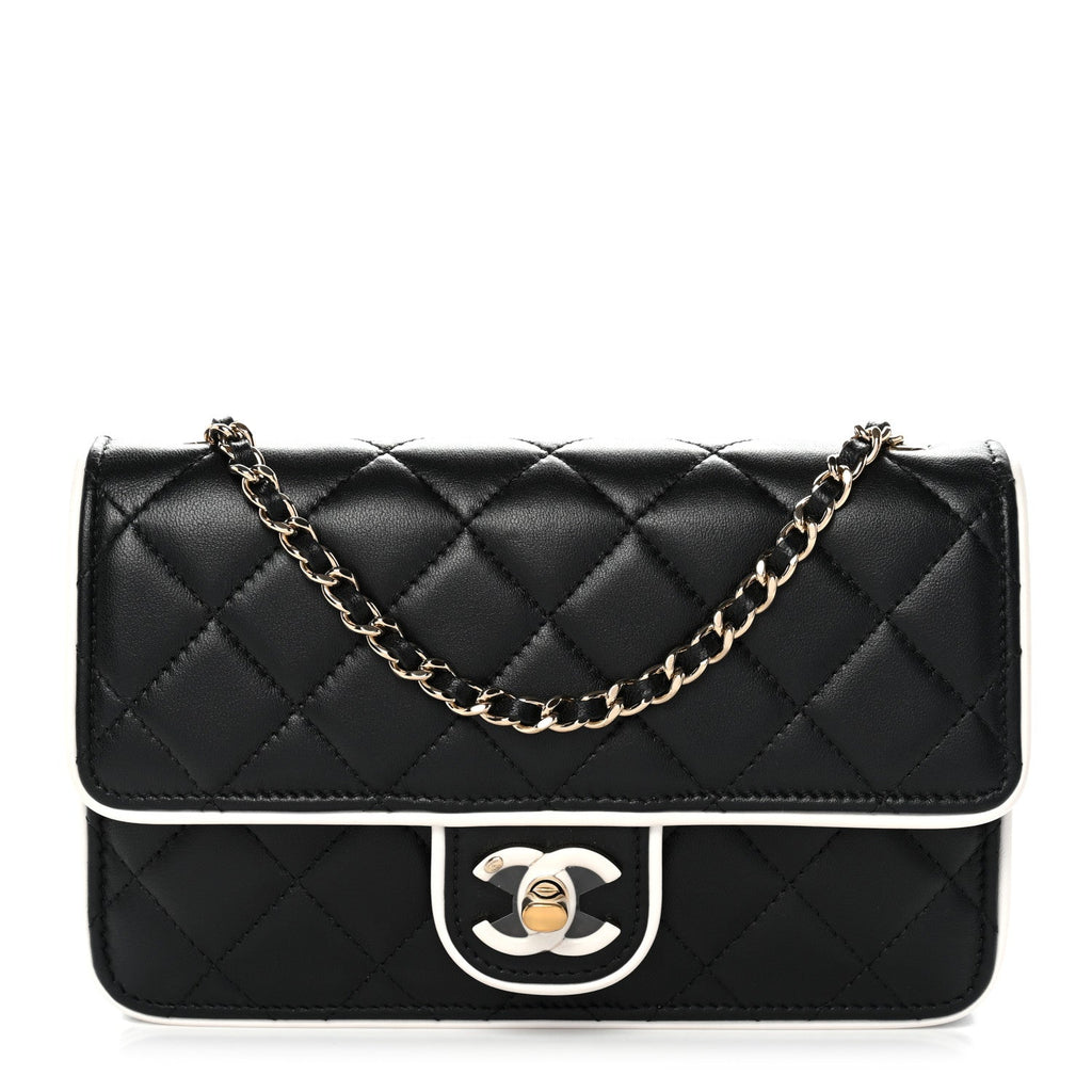 Lambskin Quilted Resin CC Mini Flap Bag Black White