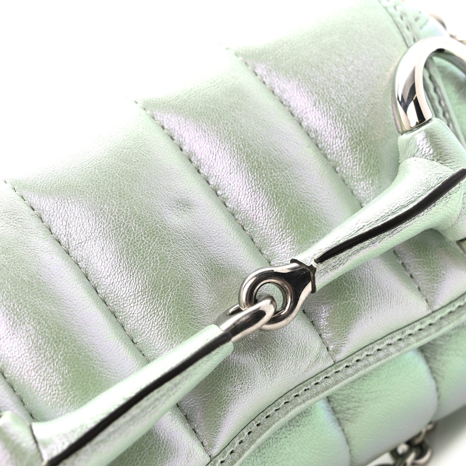 Iridescent Nappa Vertical Matelasse Small Maxi Horsebit Chain Shoulder Bag Iridescent Salvy Green