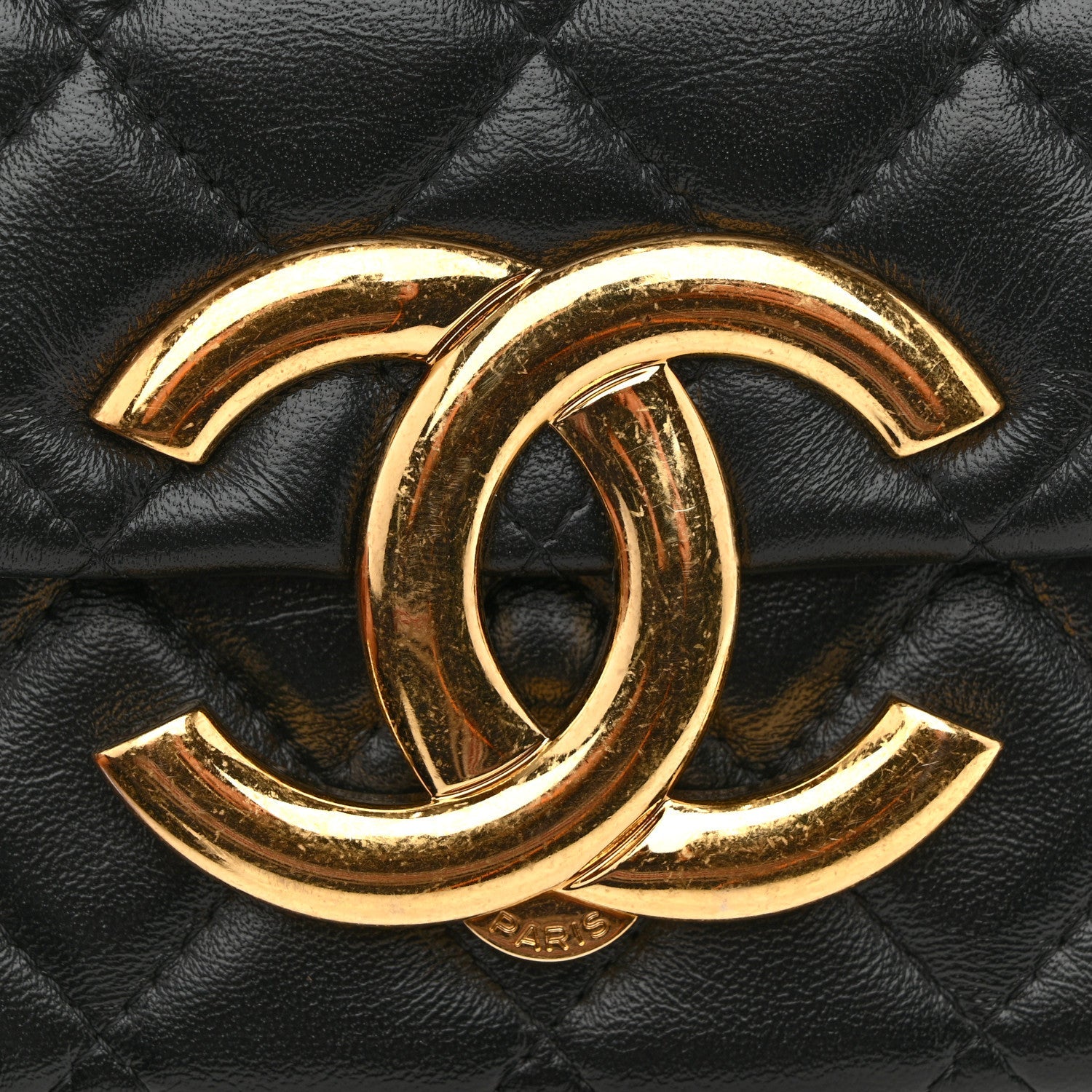 Shiny Crumpled Lambskin Quilted Mini Giant CC Flap Black Black