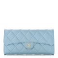 Caviar Quilted Large Gusset Flap Wallet Light Blue