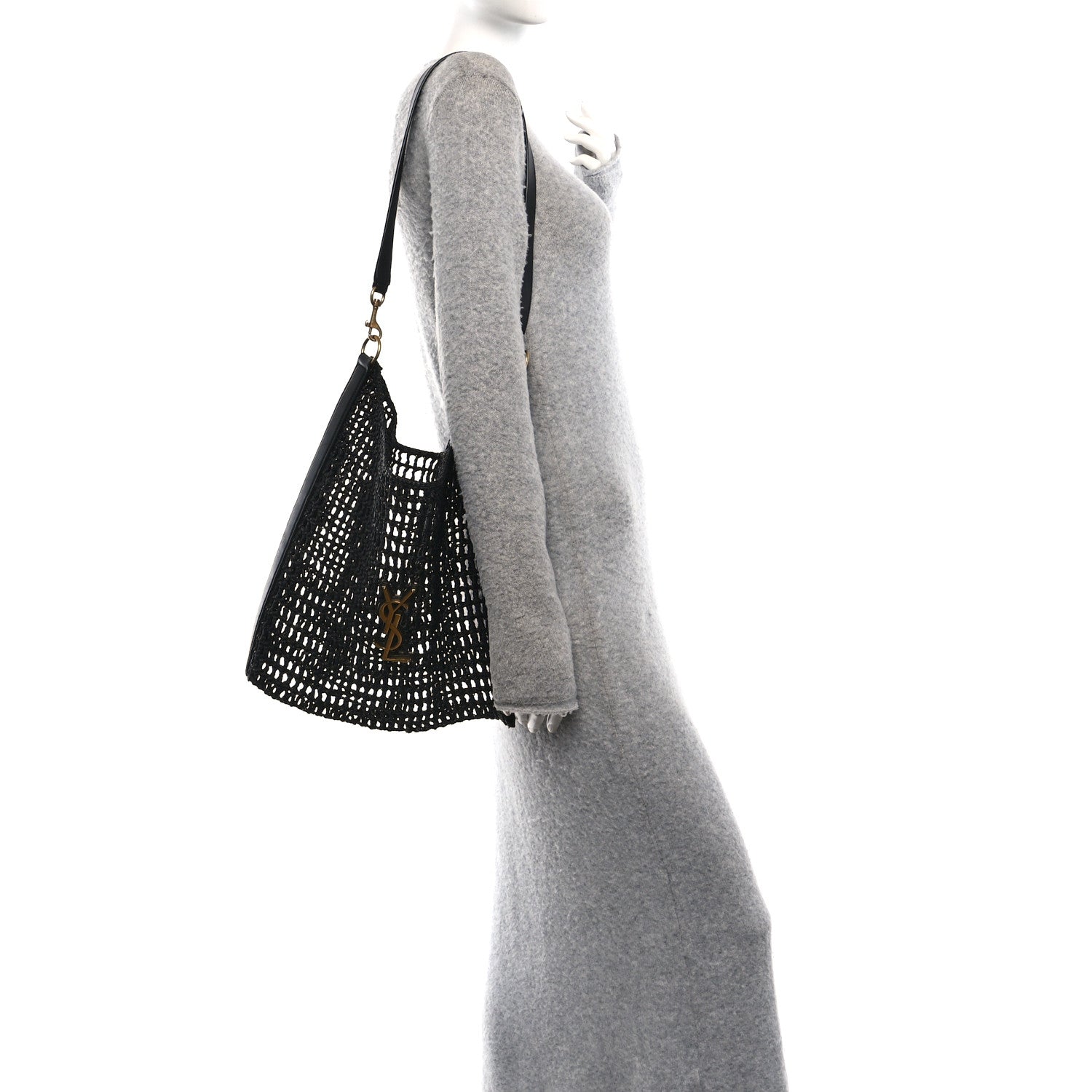 Raffia Calfskin Oxalis Shoulder Bag Black