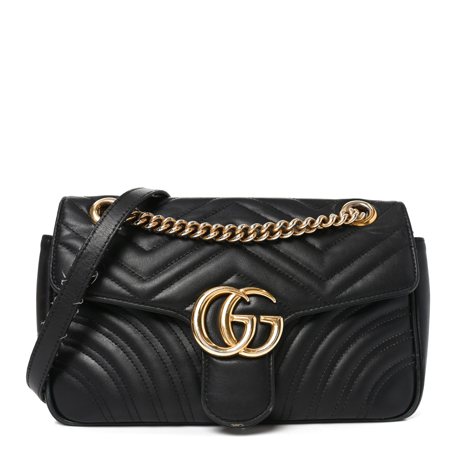 Calfskin Matelasse Small GG Marmont Shoulder Bag Black