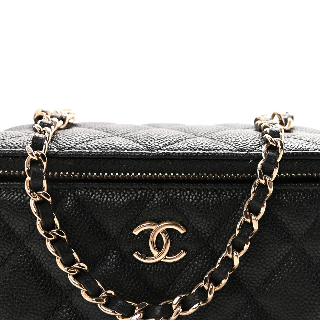 Caviar Quilted Small Tiny CC Vanity Case With Chain Black