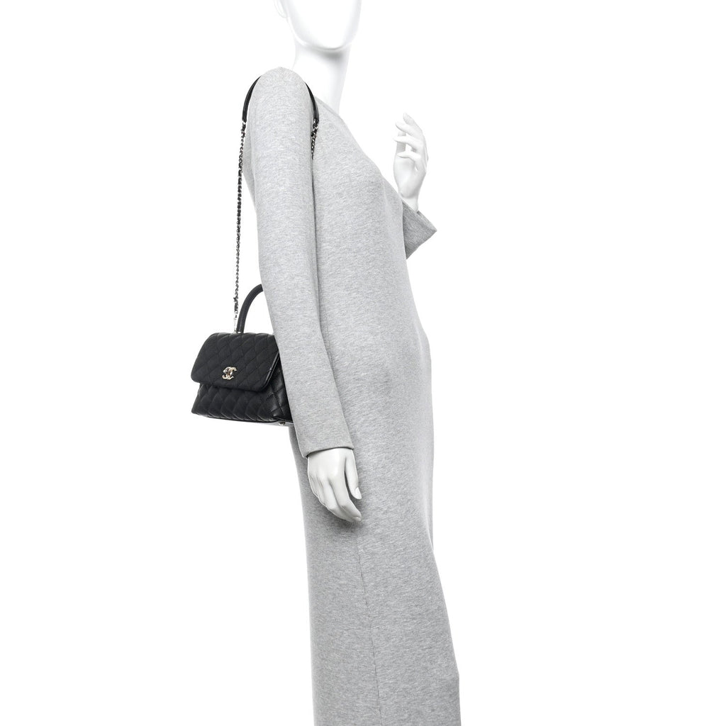 Caviar Quilted Mini Coco Handle Flap Black