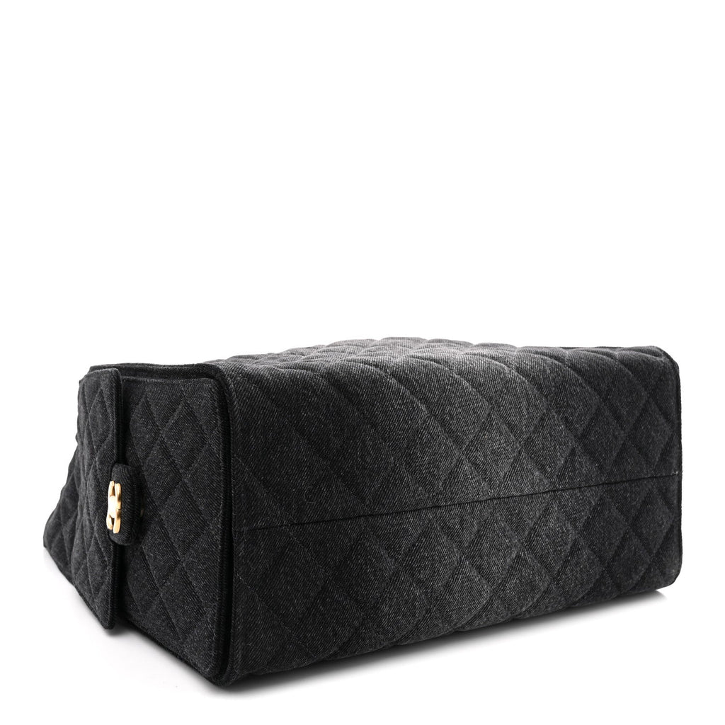 Washed Denim Quilted Medium Chanel 25 Handbag Black