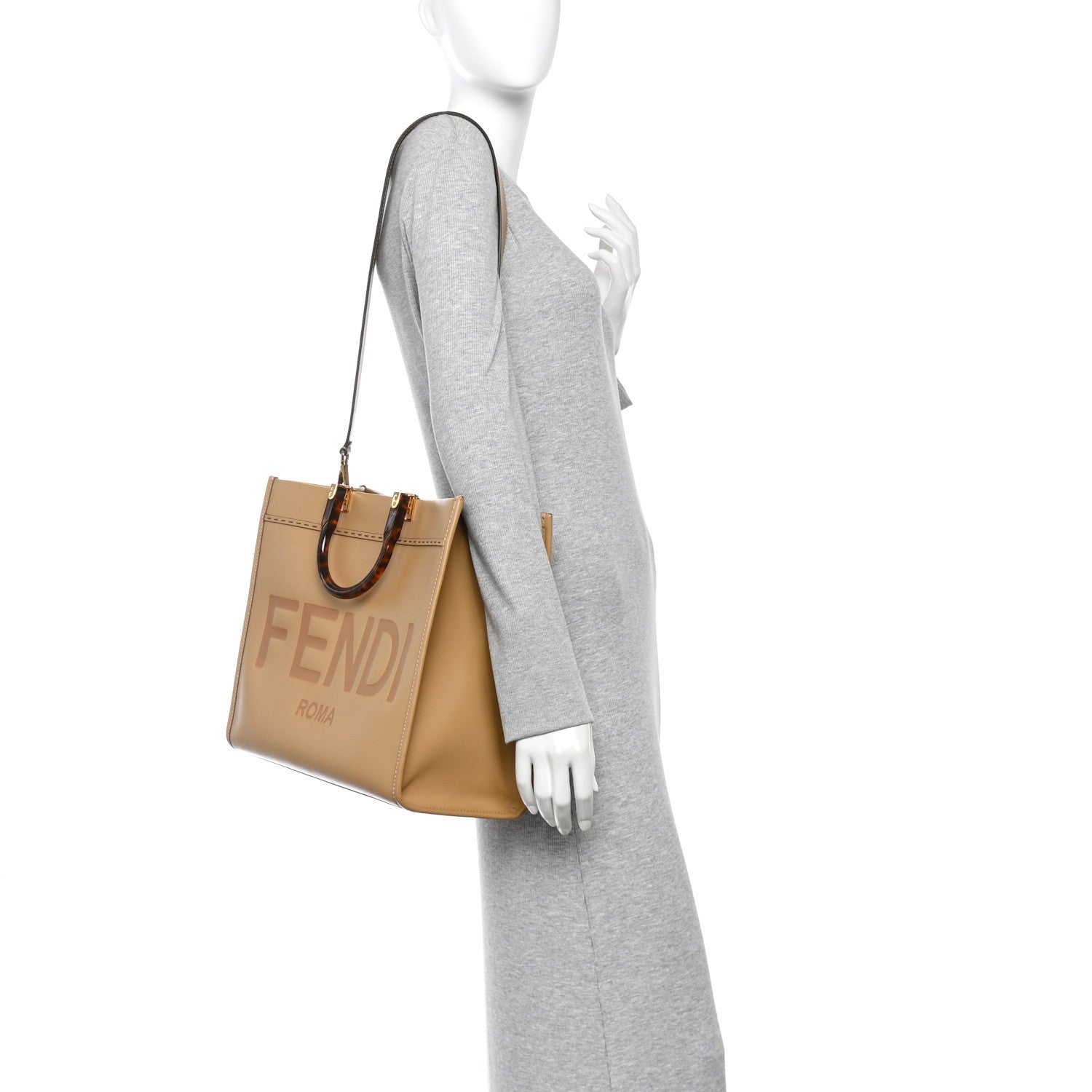 Vitello King Plexiglass Logo Embossed Medium Fendi Sunshine Shopper Tote Miele Scuro