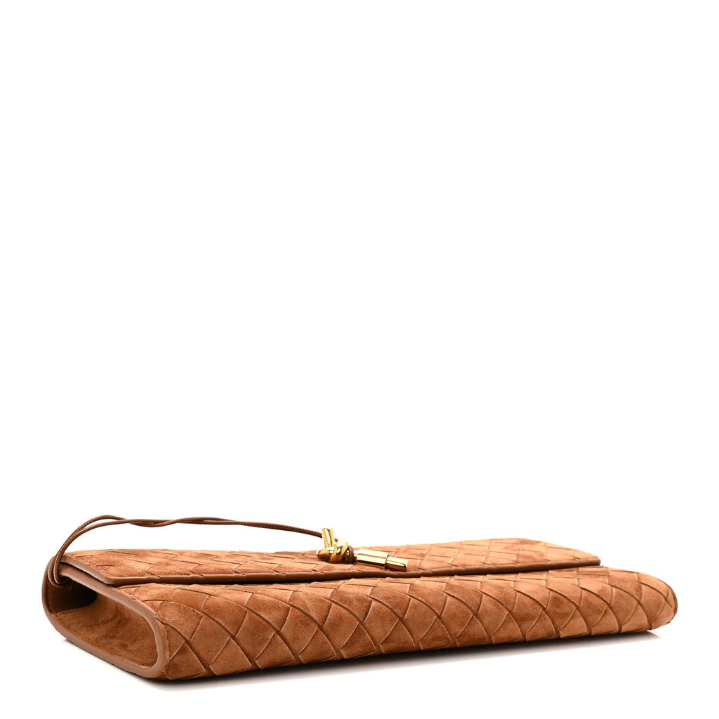 Suede Intrecciato Long Andiamo Top Handle Clutch Amber