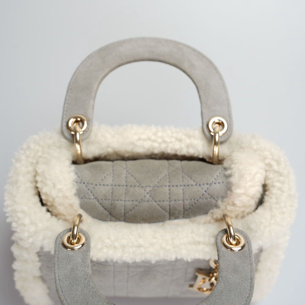 Christian Dior Lady Dior   2020 Mini Suede Shearling Cannage Lady Dior satchel