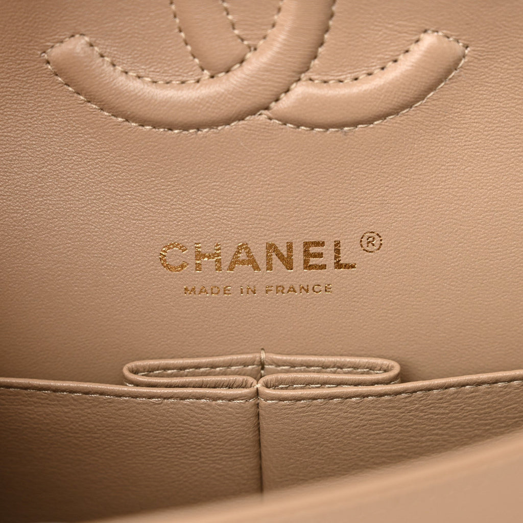 Caviar Quilted Medium Double Flap Dark Beige