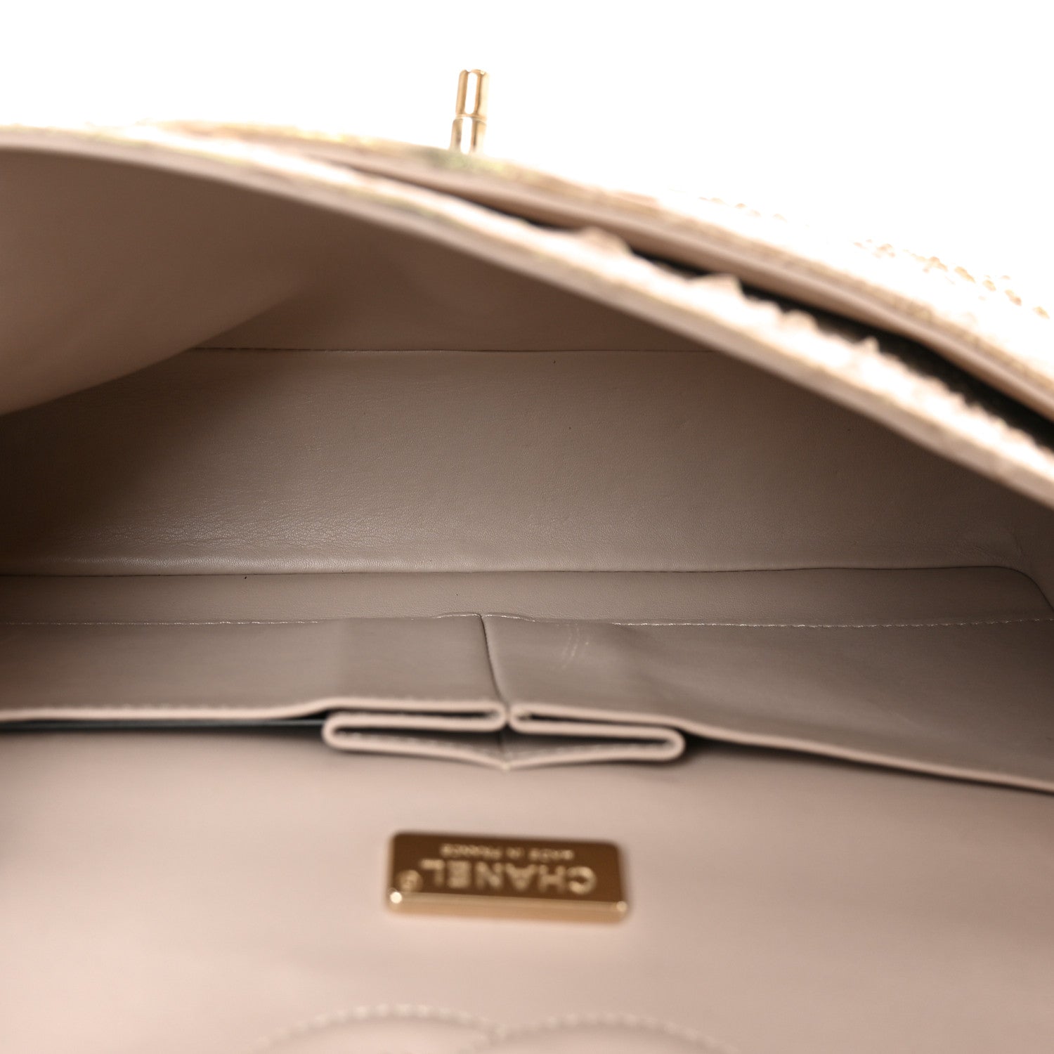 Metallic Snakeskin Medium Double Flap Light Beige