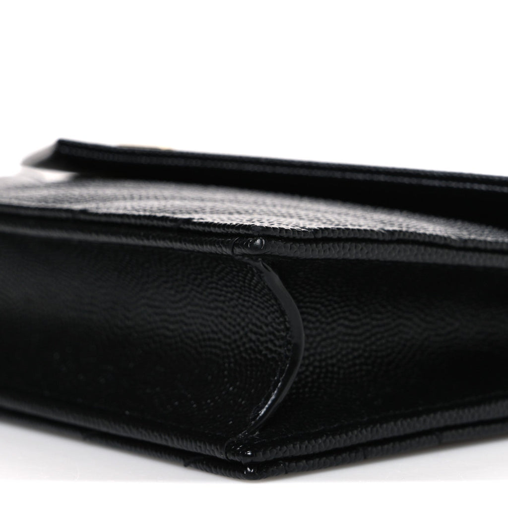 Grain De Poudre Matelasse Chevron Monogram Envelope Chain Wallet Black