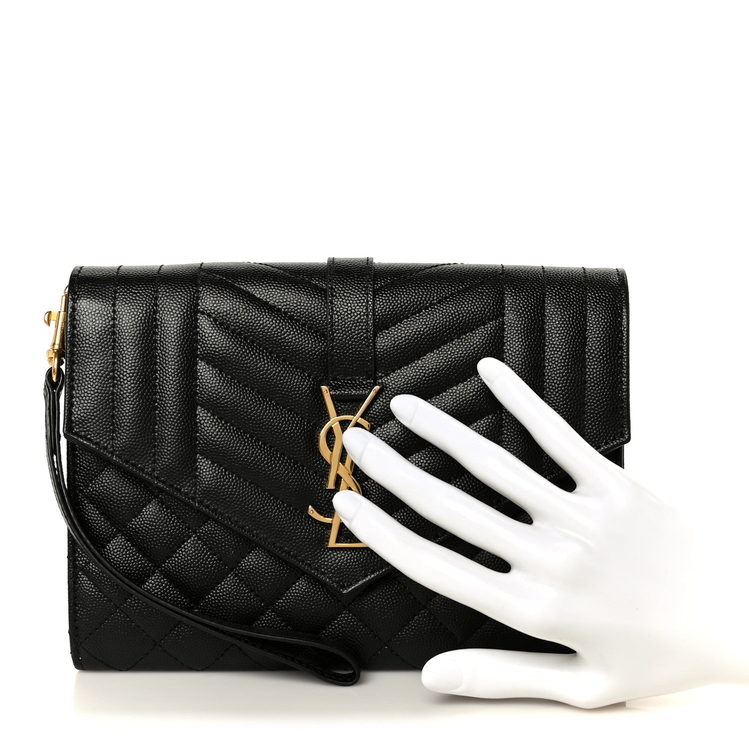 Grain De Poudre Textured Mixed Matelasse Triquilt Monogram Clutch Black
