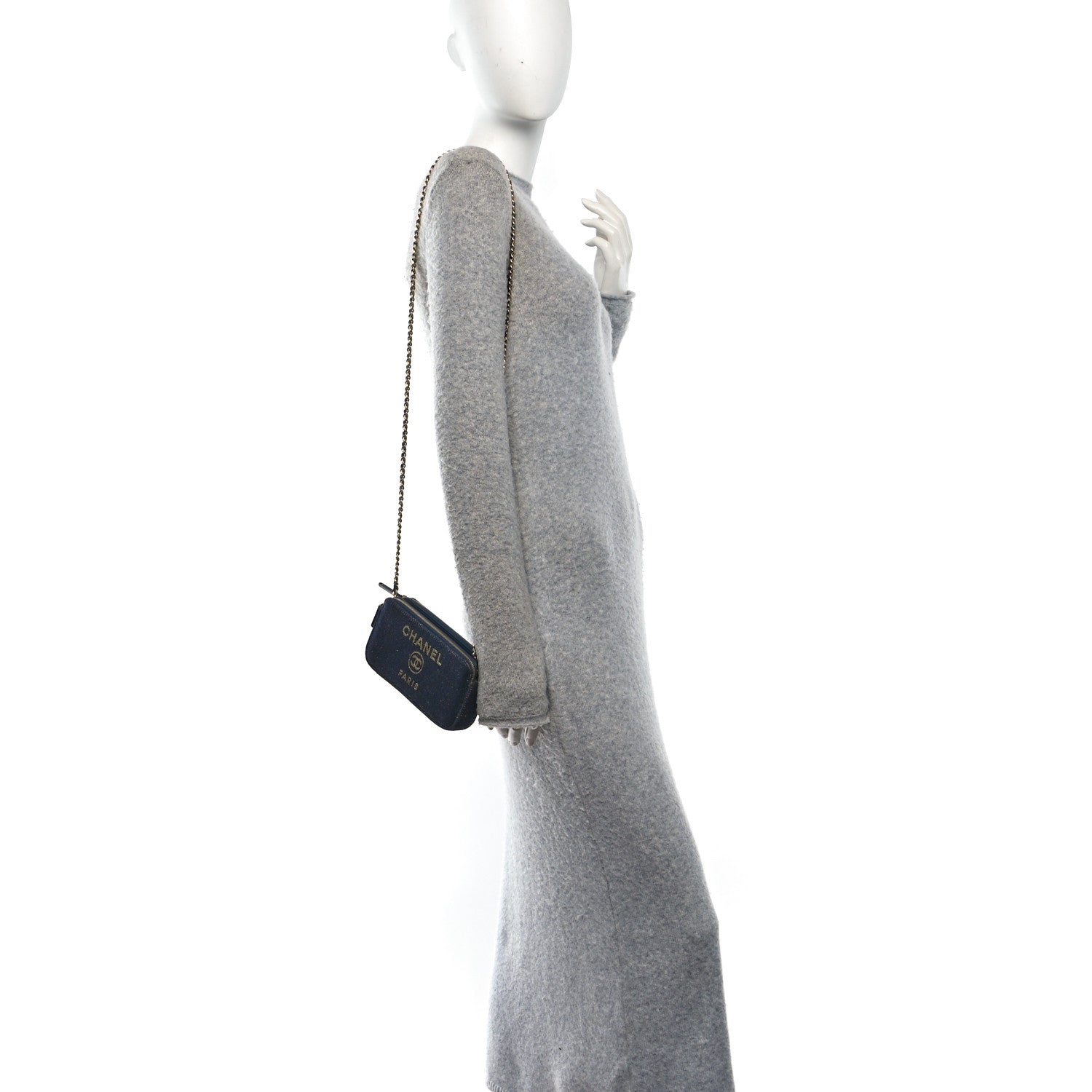 Canvas Small Deauville Clutch With Chain Navy