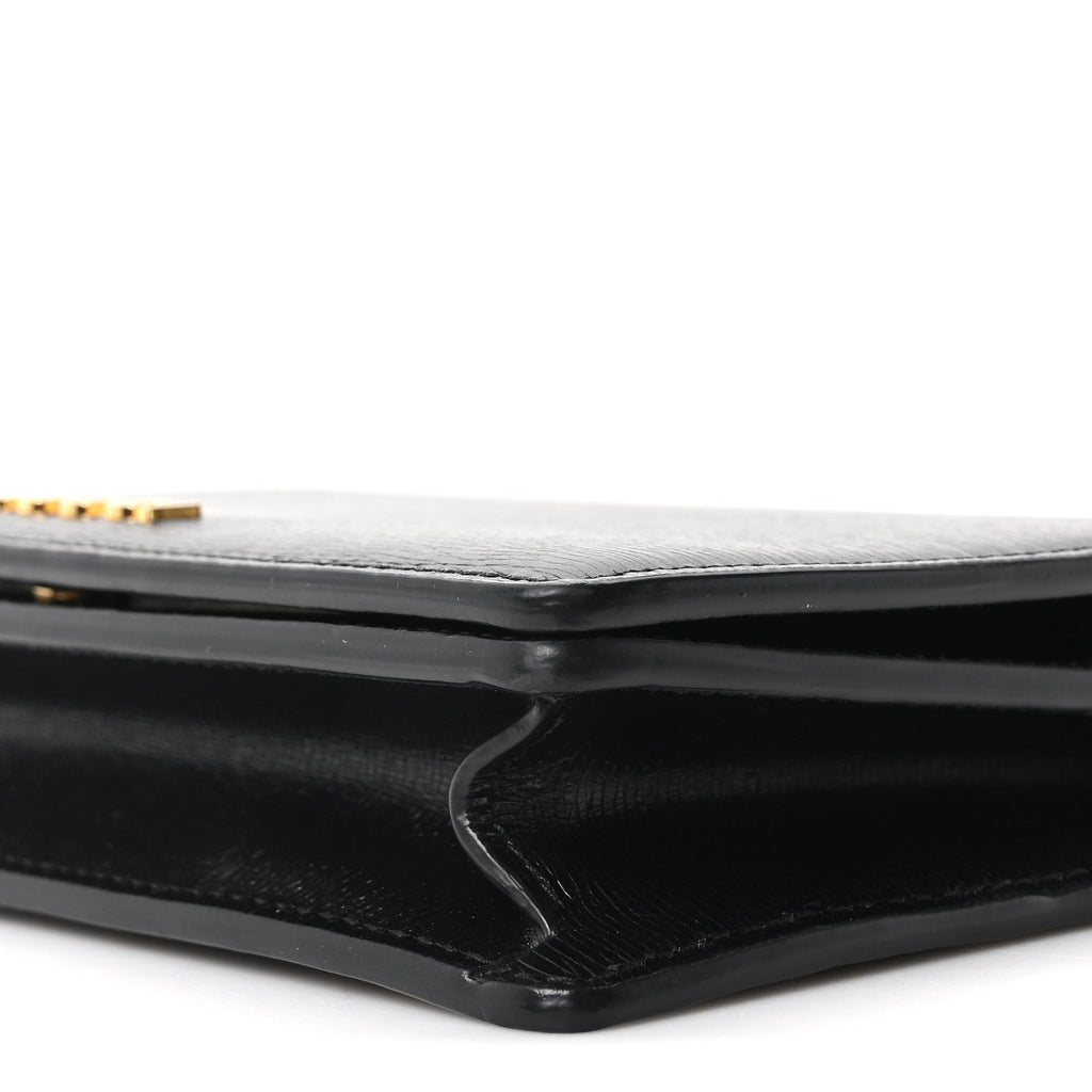 Textured Calfskin Script Logo Wallet On Chain Black