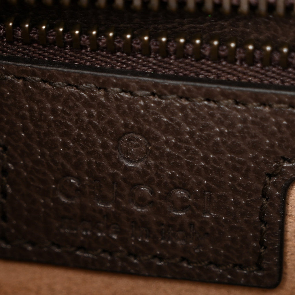 GG Supreme Monogram Textured Dollar Calfskin Web Small Ophidia Padlock Top Handle Bag Beige Ebony New Acero
