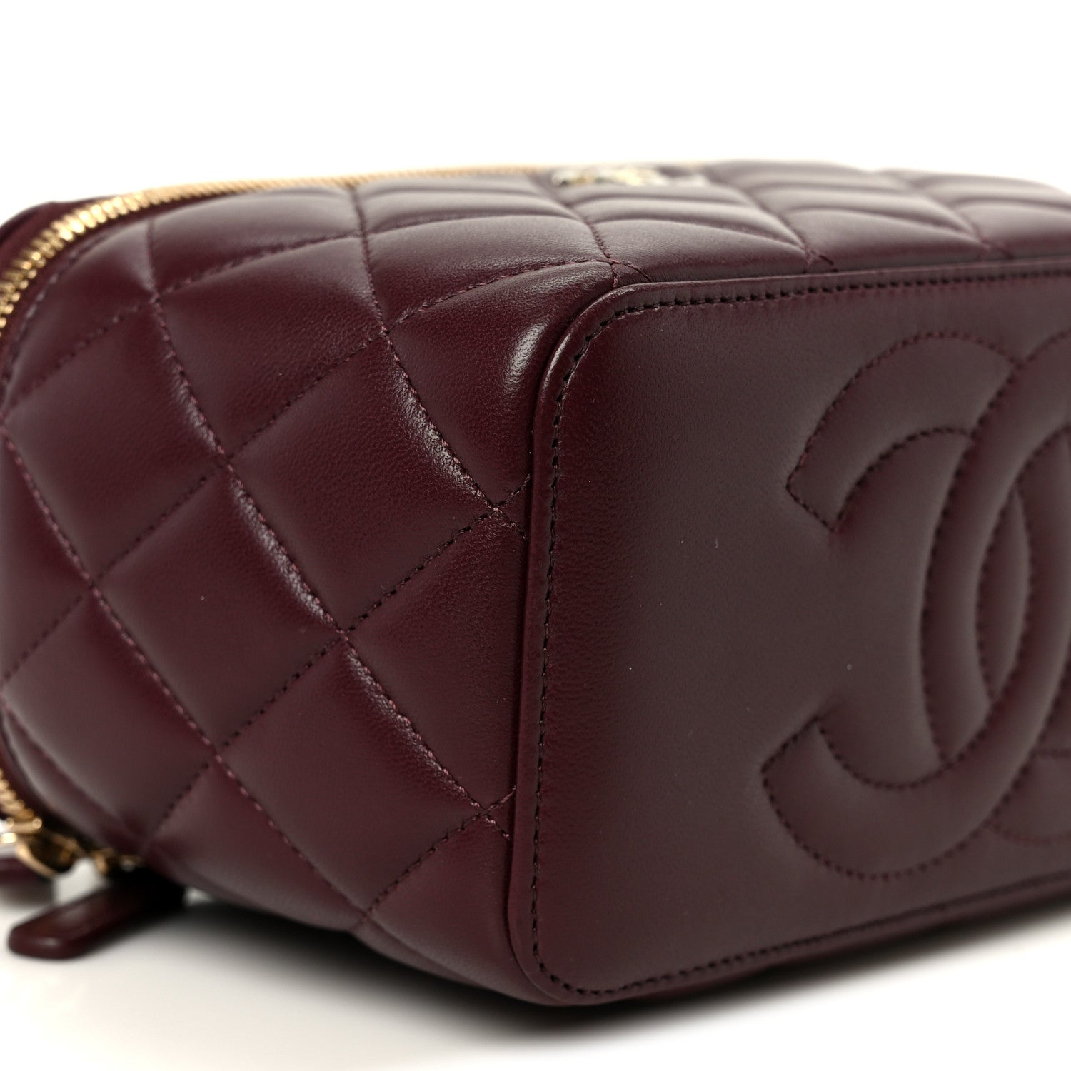 Lambskin Quilted Small Top Handle Vanity Case With Chain Burgundy Burgundy