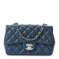 Lambskin Quilted Mini Rectangular Flap Blue