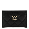Caviar Quilted Studded CC Card Holder Black