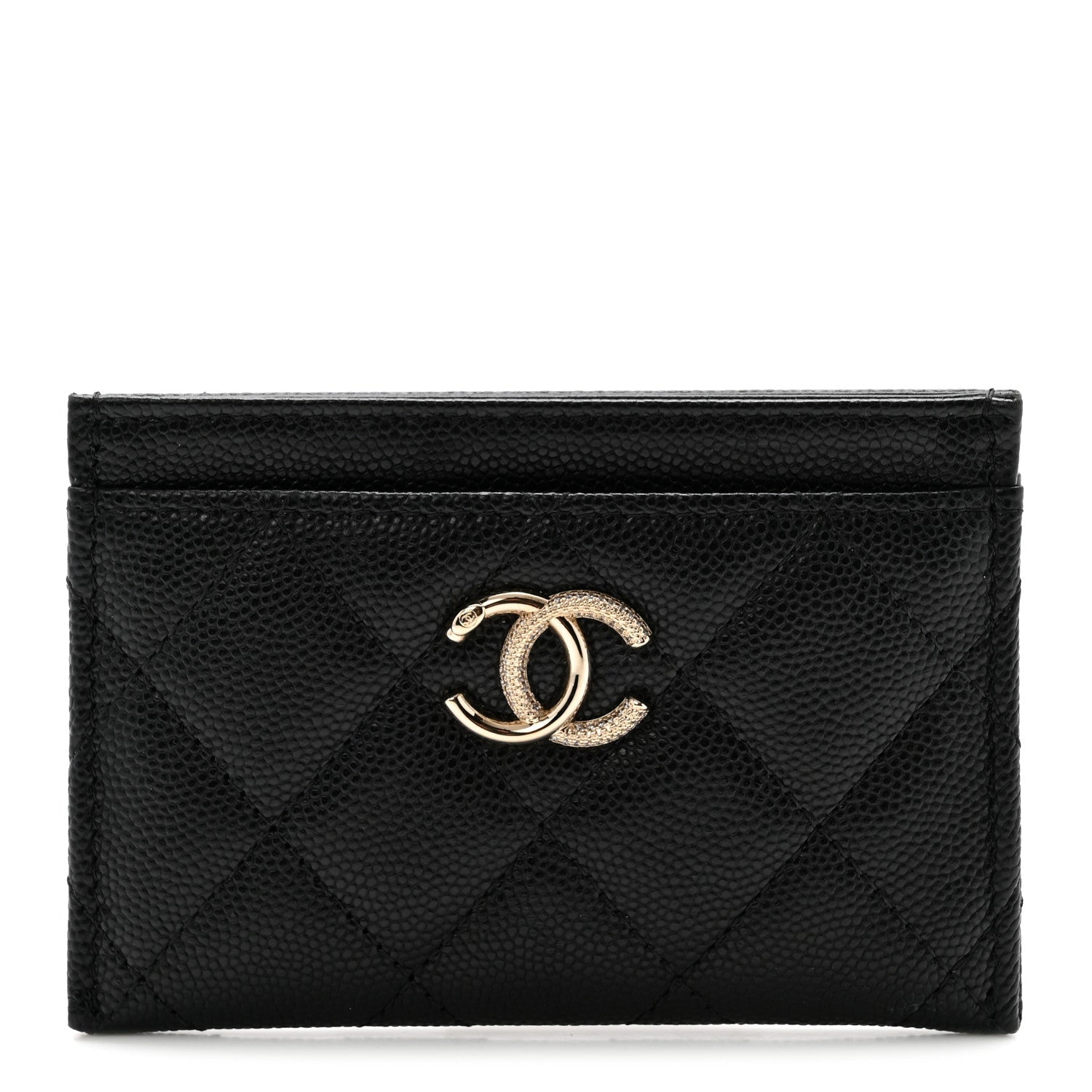Caviar Quilted Studded CC Card Holder Black