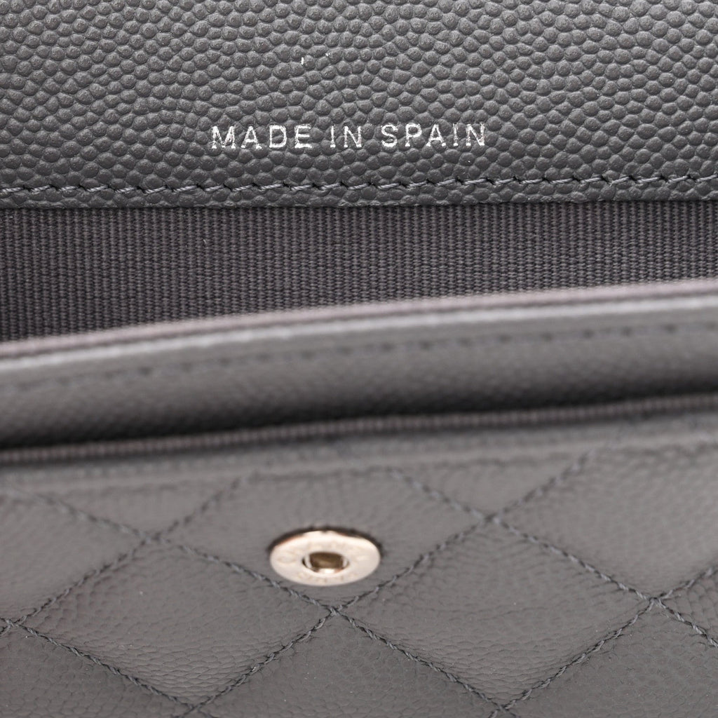 Shiny Caviar Enamel Quilted CC Flap Card Holder Grey