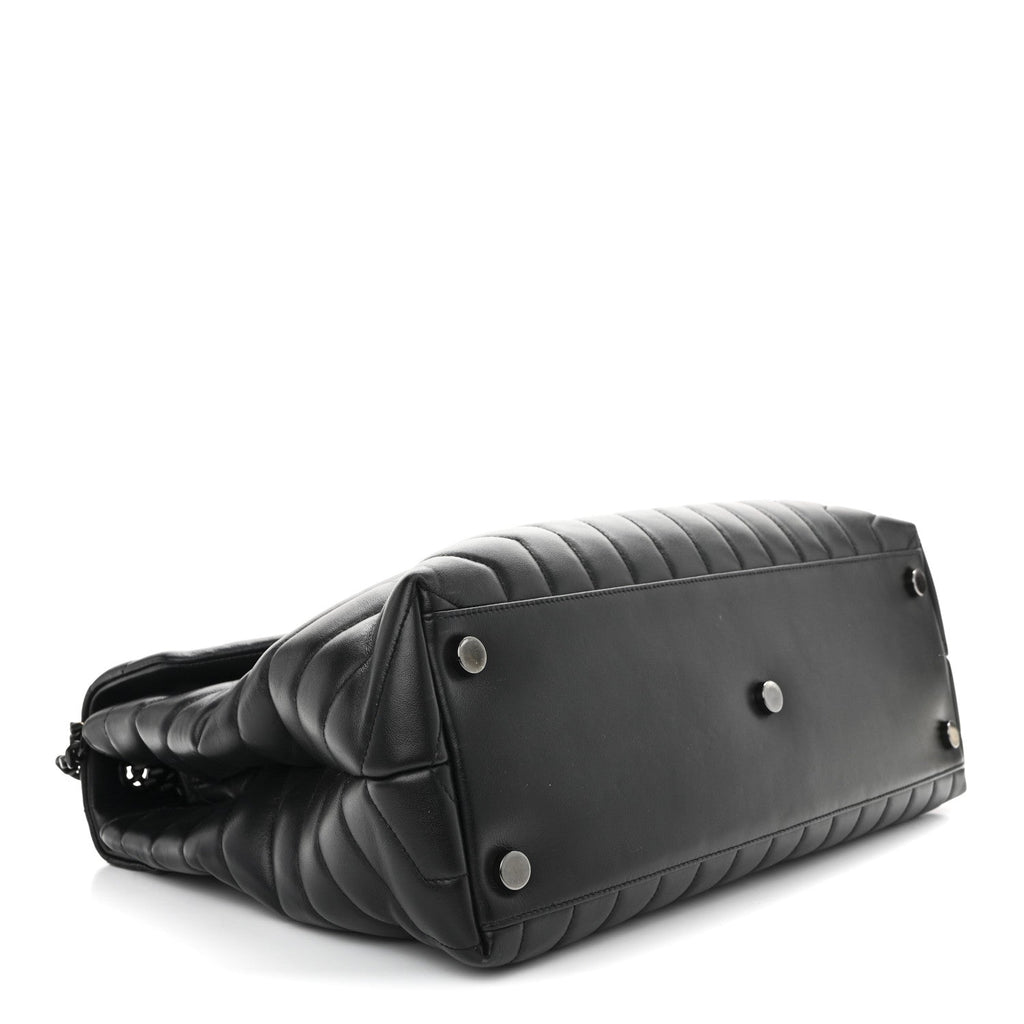 Calfskin Y Quilted Monogram Monochrome Large Loulou Chain Satchel Black