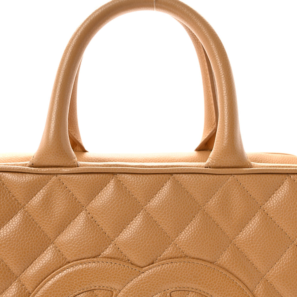 Caviar Quilted Large Bowler Bag Beige