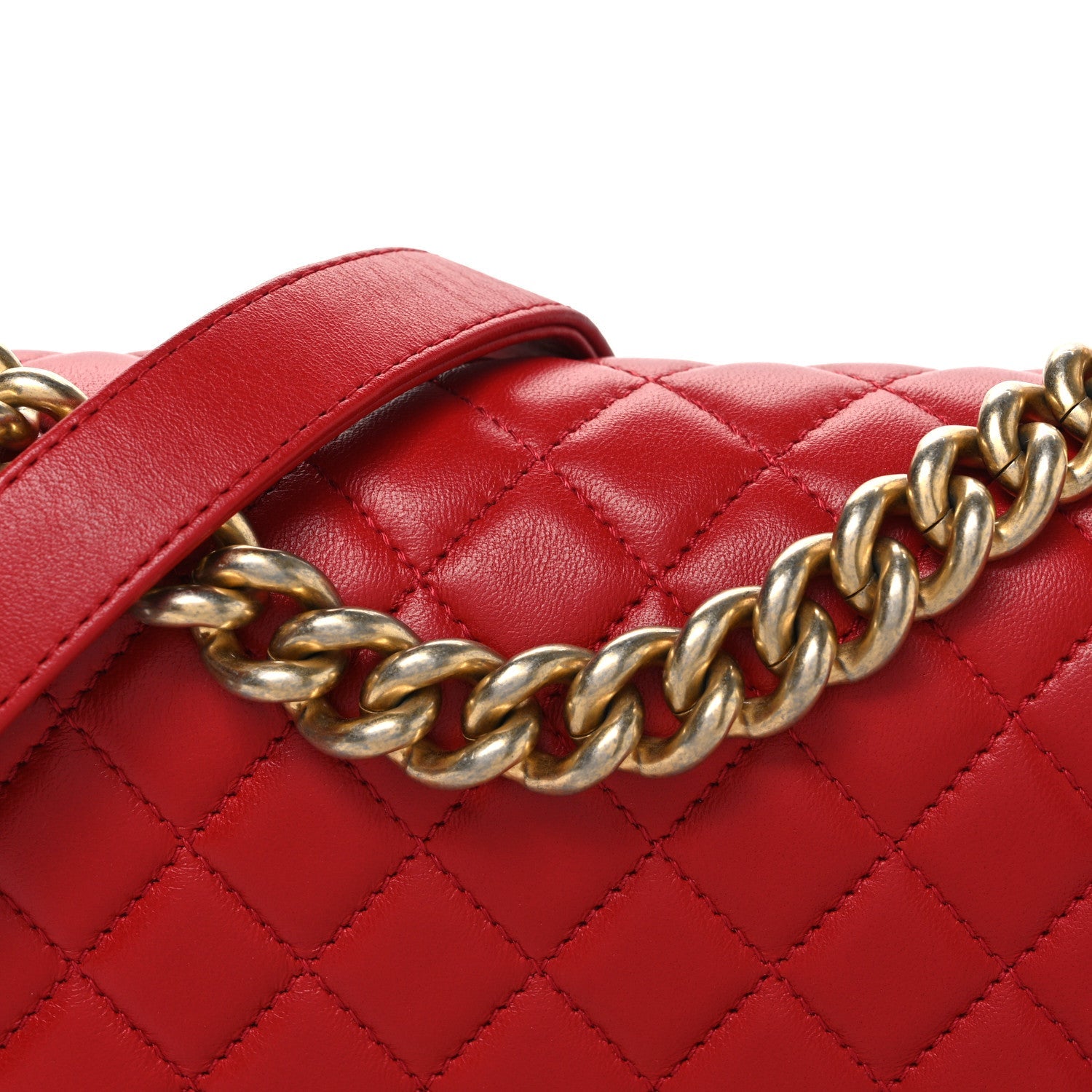 Lambskin Quilted Small Boy Flap Red