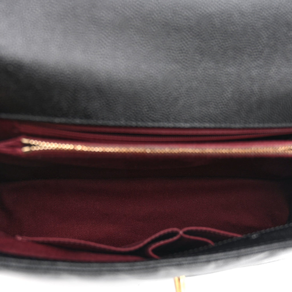 Caviar Chevron Quilted Medium Coco Handle Flap Black