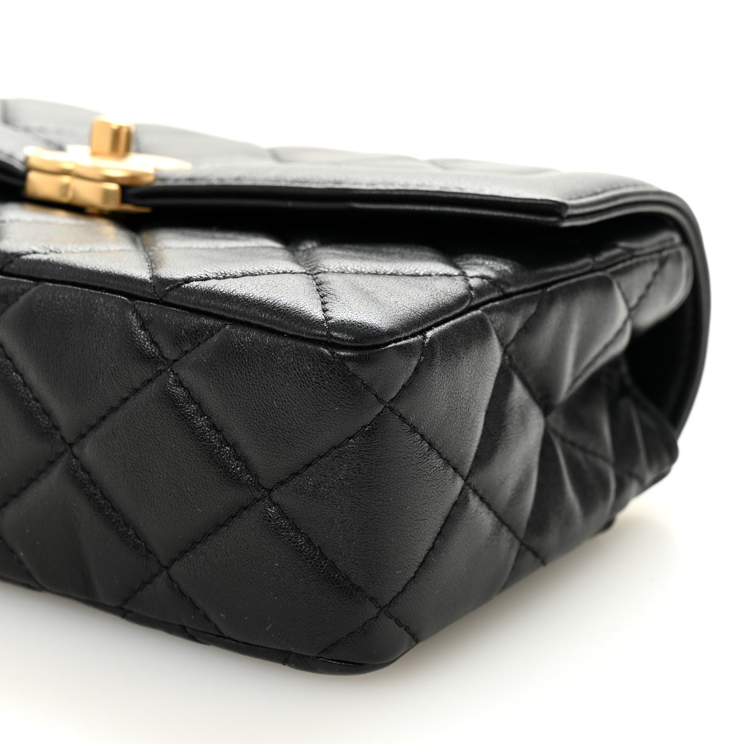 Shiny Lambskin Quilted Mini Flap Black