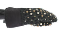 Dolce & Gabbana Gray Wool Shearling Studded Green Leopard Men's Gloves