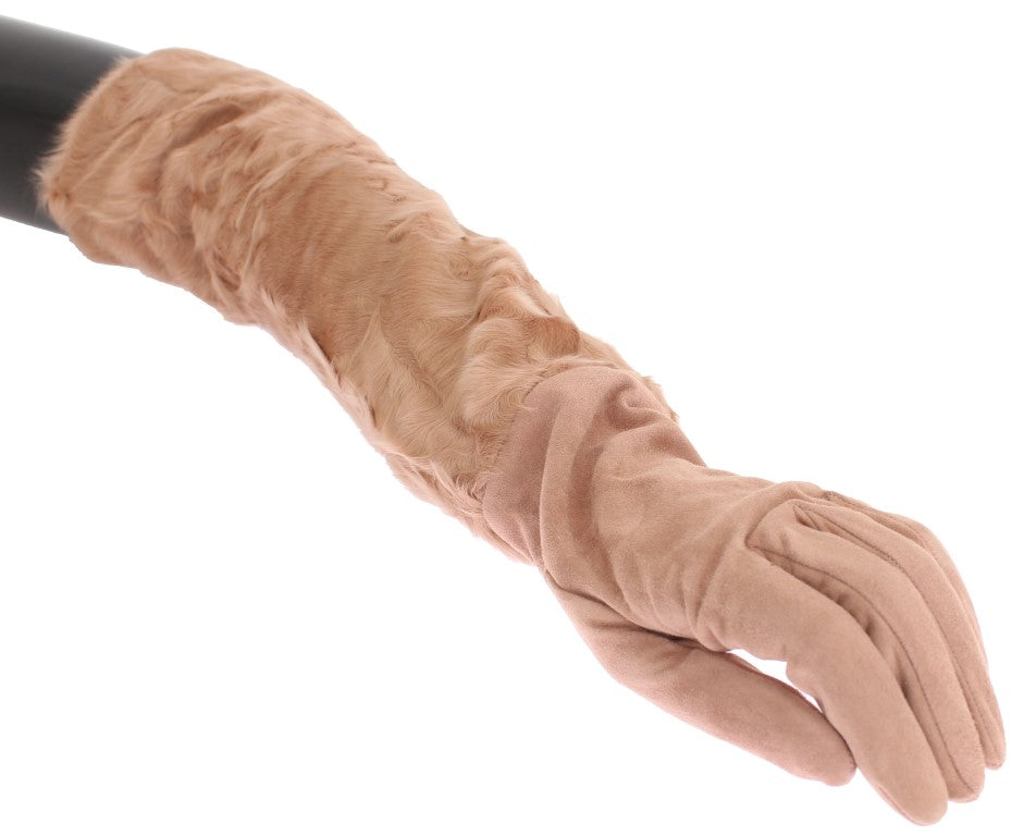Dolce & Gabbana Beige Suede Xiangao Fur Elbow Women's Gloves