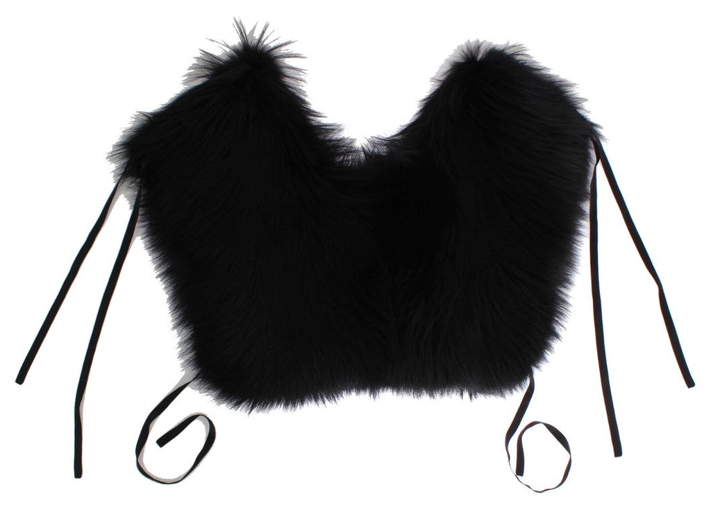 Dolce & Gabbana Black Fox Fur Shoulder Wrap Cover Collar Women's Scarf