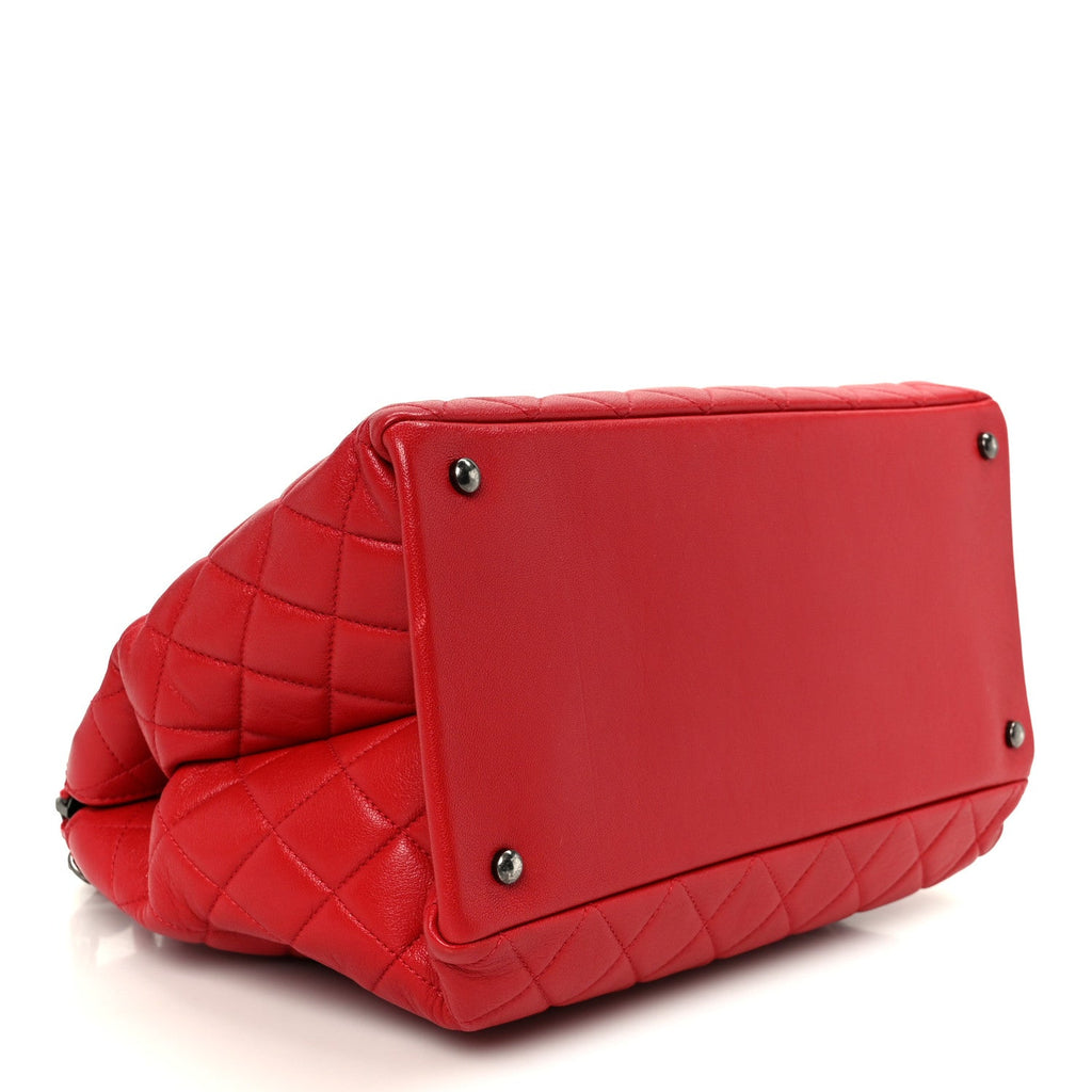 Shiny Sheepskin Quilted Medium Shopping Tote Red