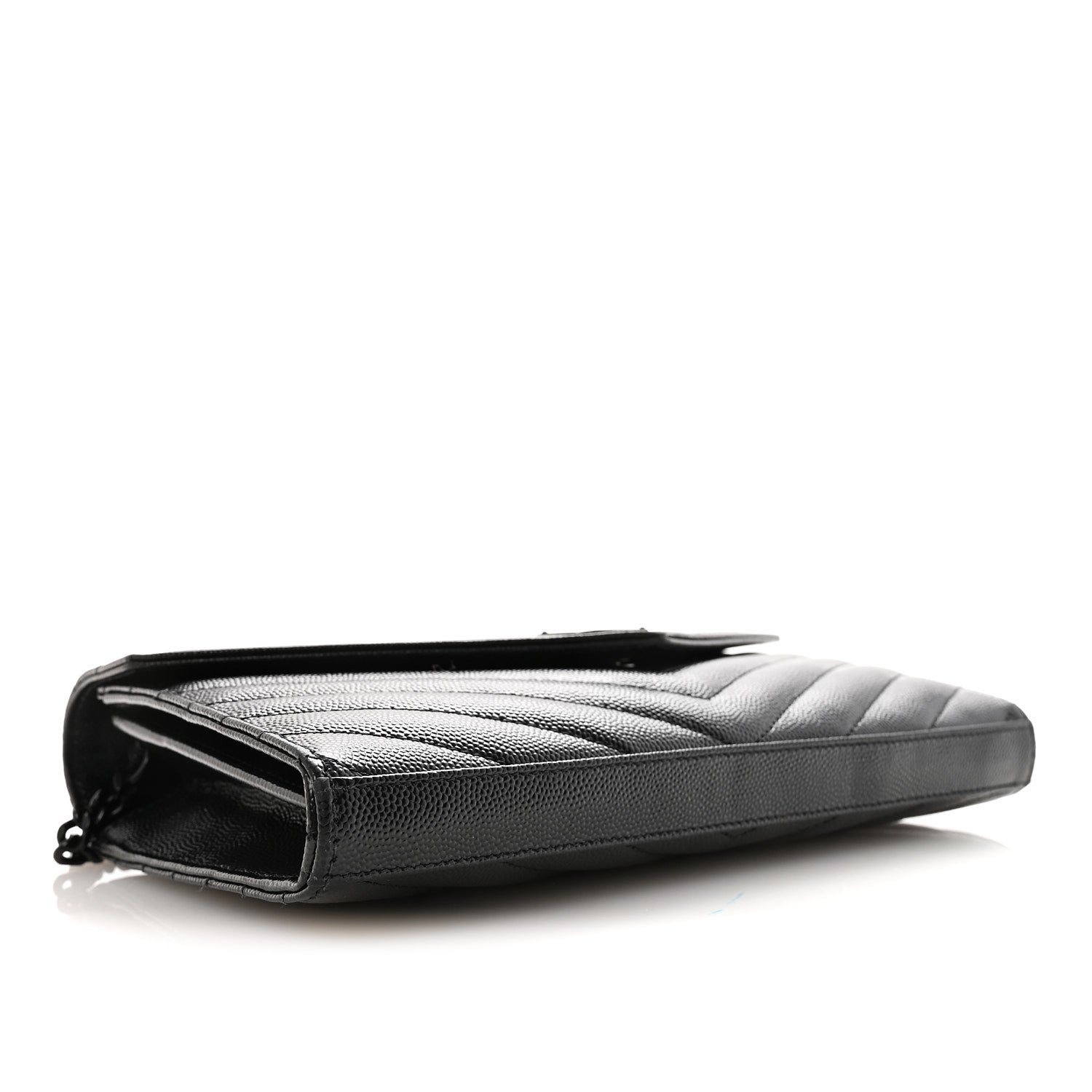 Grain De Poudre Matelasse Chevron Monogram Monochrome Chain Wallet Black