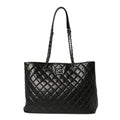 Calfskin Quilted Large CC Shopping Tote Black