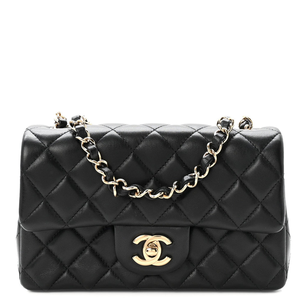 Lambskin Quilted Mini Rectangular Flap  Black