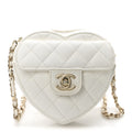 Lambskin Quilted CC In Love Heart Clutch With Chain White