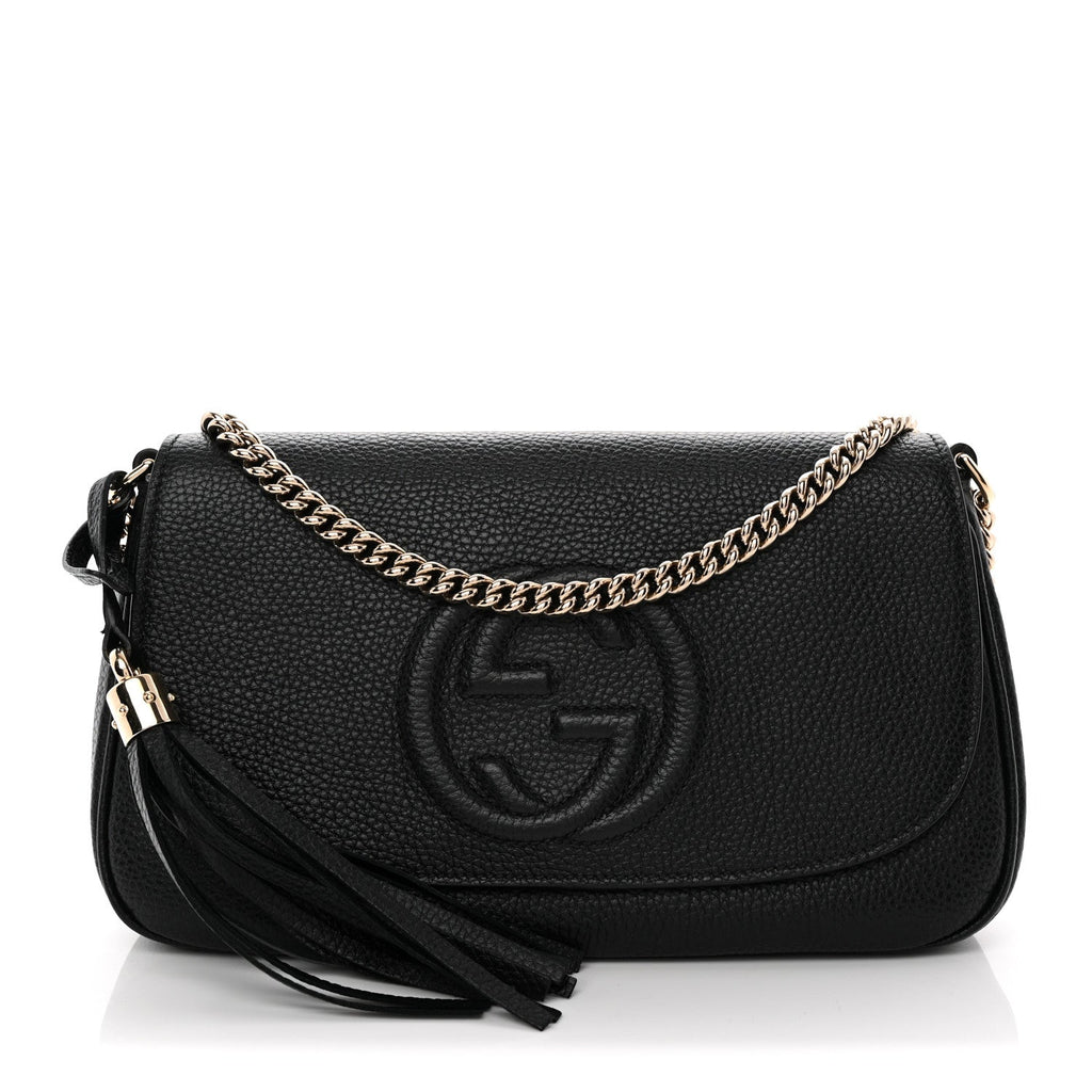Pebbled Calfskin Medium Soho Flap Crossbody Black