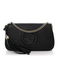 Pebbled Calfskin Medium Soho Flap Crossbody Black
