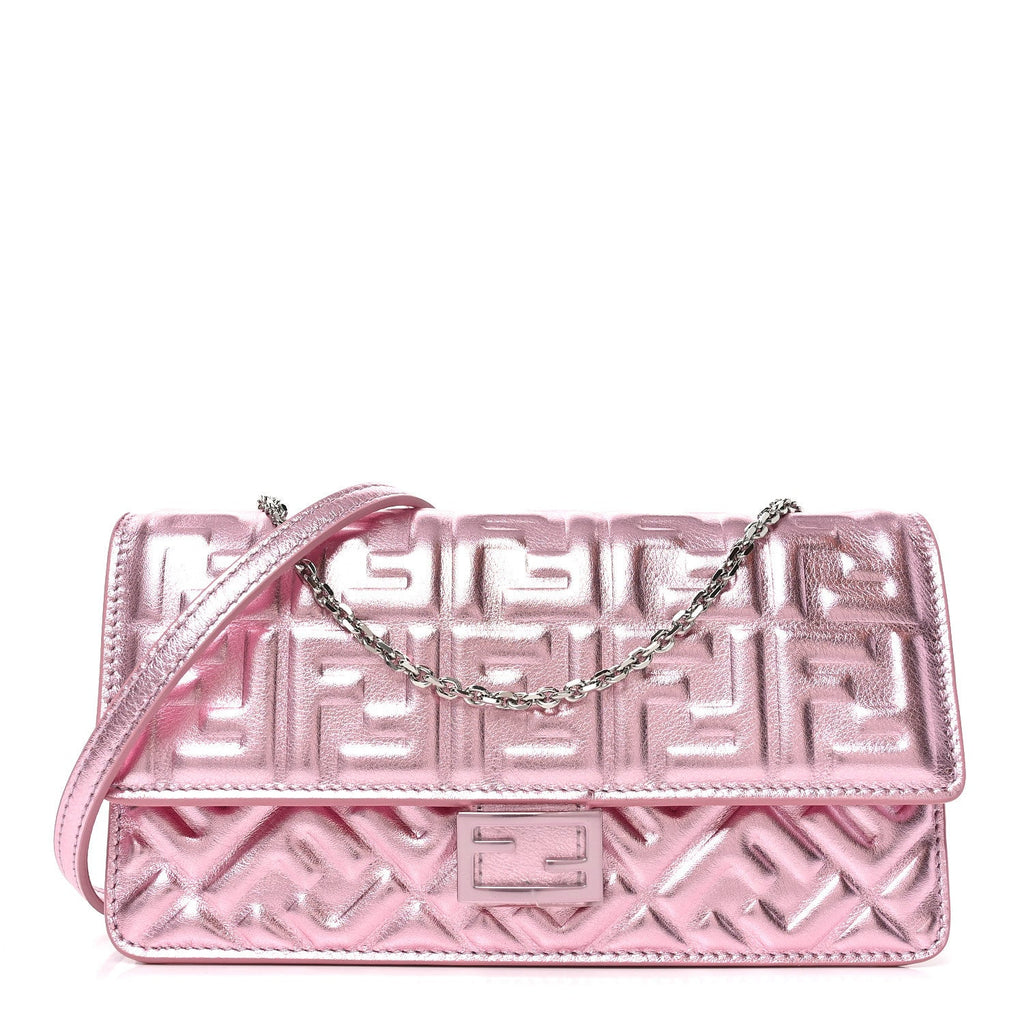 Metallic Nappa Matisse FF Embossed Wallet On Chain Rosa
