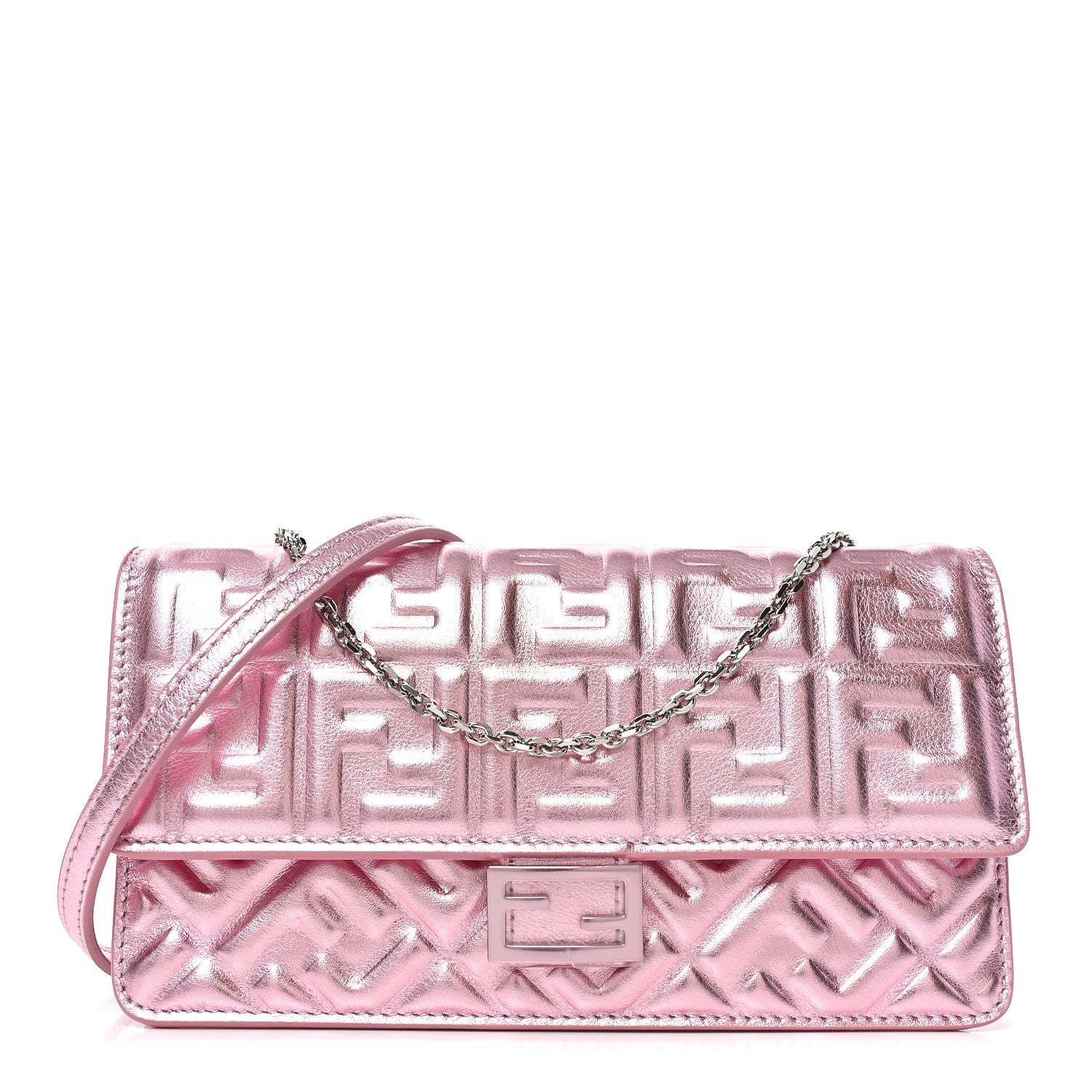 Metallic Nappa Matisse FF Embossed Wallet On Chain Rosa